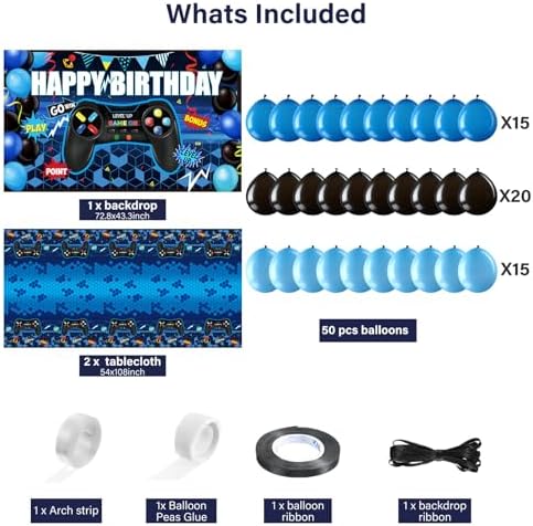 Video Game Birthday Party Decorations Set with Backdrop and Balloons
