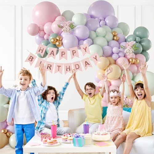 157pcs Pastel Pink Purple Balloon Arch Kit Decorations