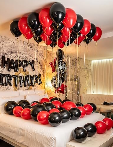 Red and Black Balloons - 12 Inch Latex Party Decorations
