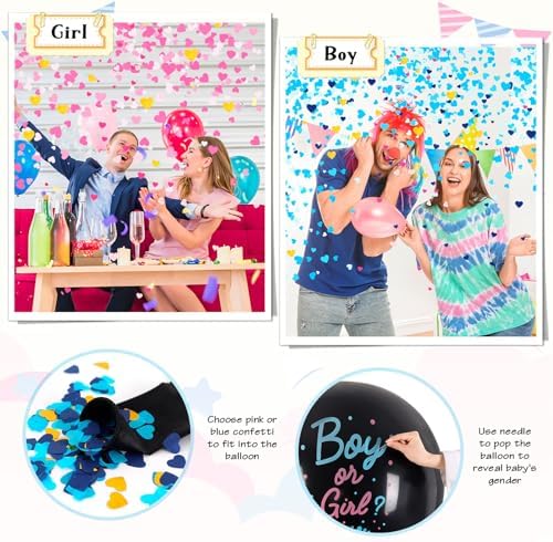 2 Pcs Black Gender Reveal Balloons with Confetti