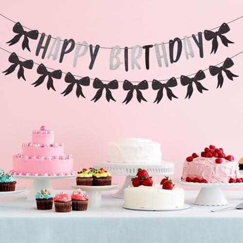 1 Set Black Bow Birthday Banner Decorations