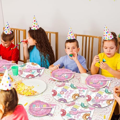 96 Pcs 4th Birthday Donut Party Decor Set