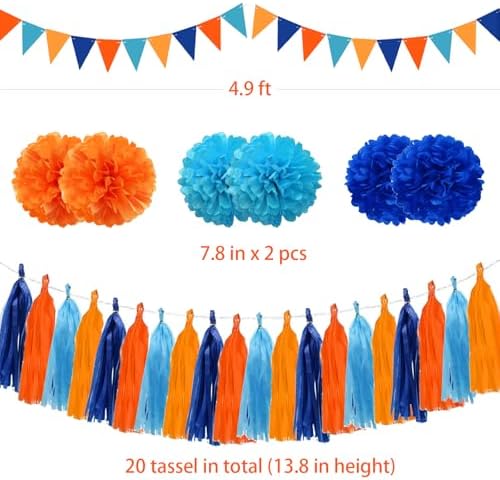 Cmaone Blue Orange Party Decorations Set Kids Birthday