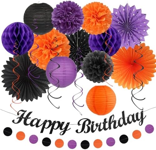 Black Purple Orange Halloween Birthday Decorations - 21pcs Party Kit