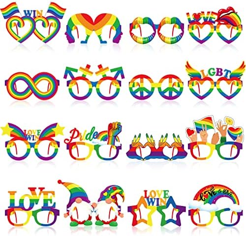 Pasimy Rainbow Pride Party Glasses Photo Booth Props Set of 32