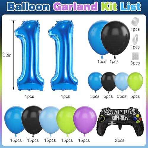 11th Birthday Game Balloons Arch Kit