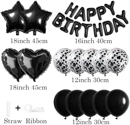 27 Pcs Black Birthday Balloon Decor Kit