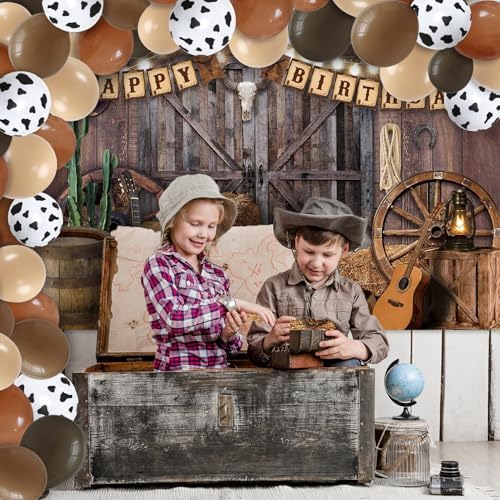 Western Cowboy Party Decorations Set with Backdrop and Balloons
