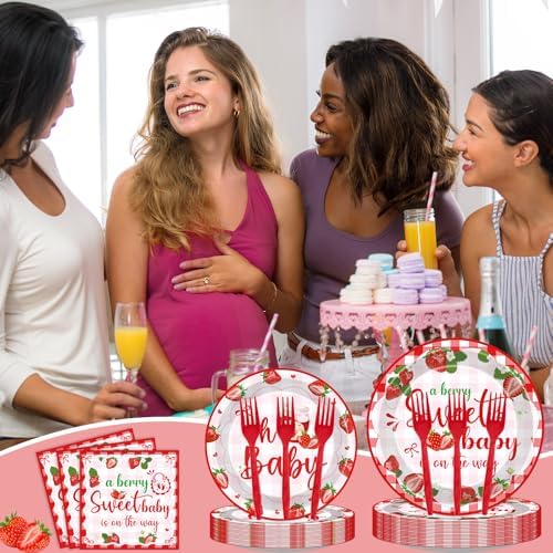 Strawberry Baby Shower 96 Pcs Decorations for 24 Guests