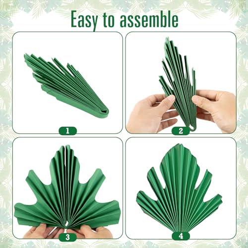 Green Pale Yellow Leaf Paper Fan Set for Decorations