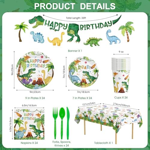 170 Pcs Dinosaur Birthday Decorations Set