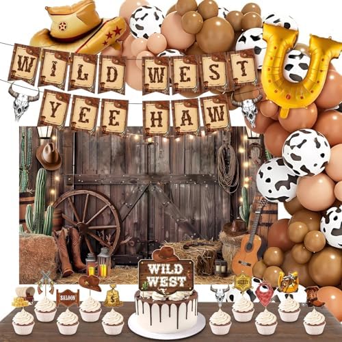 Cowboy Party Decorations Set with Backdrop and Balloons