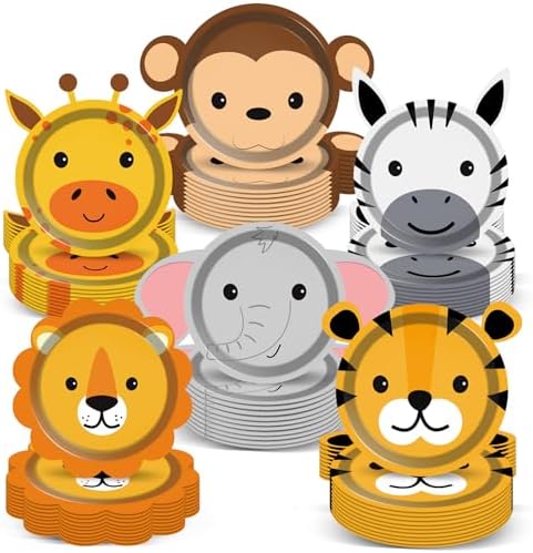60 Jungle Animal Shaped Paper Plates for Parties