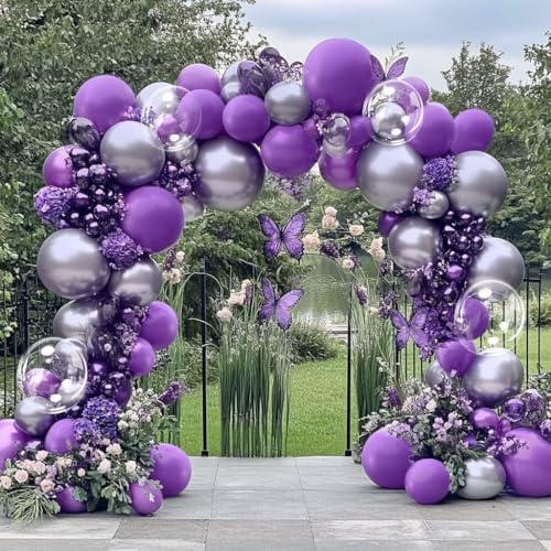 Purple Silver Balloon Arch Kit for Birthday Celebrations