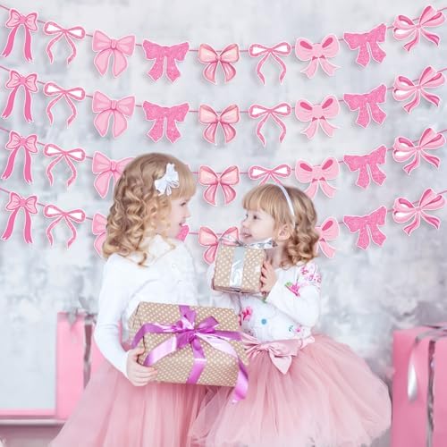 Pink Bow Garland Banner Decorations 4pcs Bow Party Decor