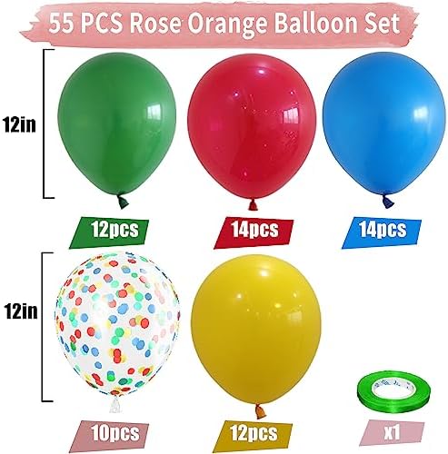 60-Piece Rainbow Balloons Set with Confetti and Ribbon