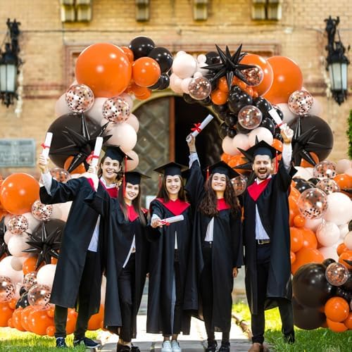 161pcs Black White Orange Balloons Arch Kit with Starburst Foil Balloons