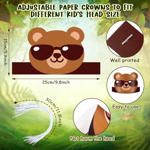 24 Pcs Bear Themed Party Hats with Ropes for Kids Birthday