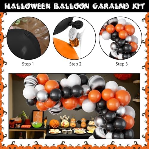Black Orange and Silver Balloon Garland Arch Kit for Halloween