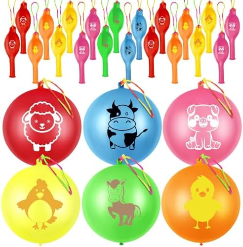 36 Pcs Farm Animals Punch Balloons with Handle