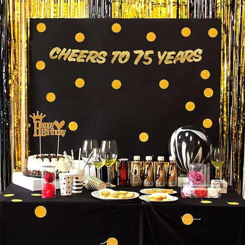 Cheers to 75 Years Gold Glitter Banner 75th Birthday Decor