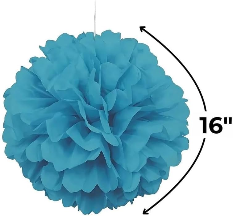 Terrific Teal Hanging Tissue Pom Pom 16 Inch 1 Count