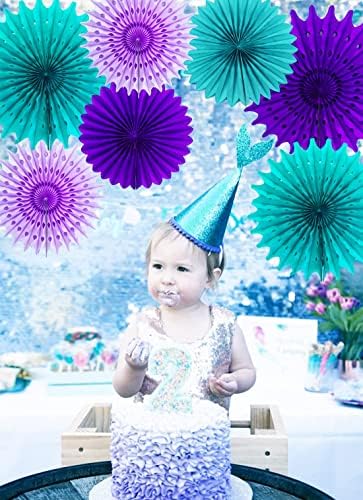 Teal Purple Tissue Paper Fan Flower Decor Kit