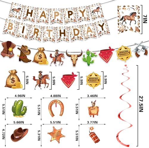 Western Cowboy Birthday Decorations Banner Garland Hanging Swirls