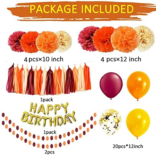 Fall Birthday Balloons with Burgundy Gold Orange Decor