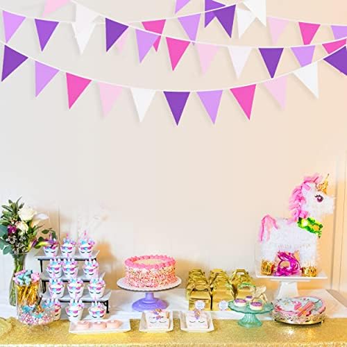 10M Rose Pink Purple White Pennant Banner Garland for Parties and Events