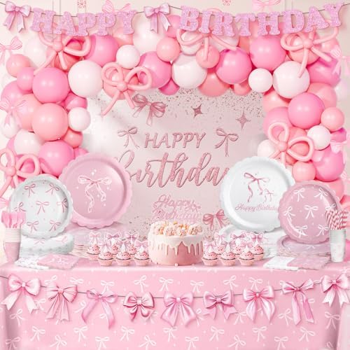 Pink Bow Birthday Decorations for 24 Guests