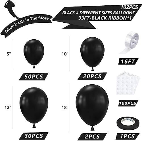 NISOCY Black Balloons 102PCS Garland Arch Decor Kit