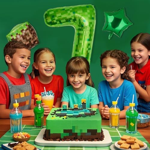 40 Inch Green Pixel Number 4 Foil Balloon Set