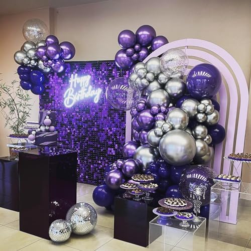 50pcs Purple Black Balloons with Ribbons Confetti for Halloween Birthdays Anniversaries Graduations