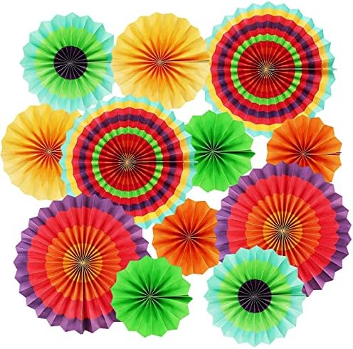 LRCXL 12PCS Colorful Party Paper Fans Set