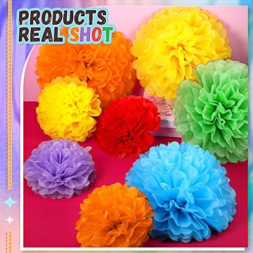 Estune 48 Pcs Tissue Paper Pom Poms Rainbow Decorations