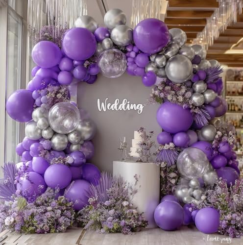 Purple Silver Balloon Arch Kit for Birthday Celebrations