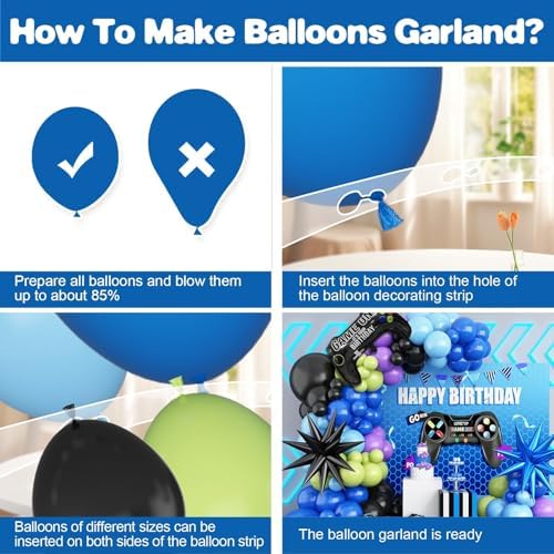 Video Game Balloon Arch Garland Kit with 2Pcs Game Handle Foil Balloons