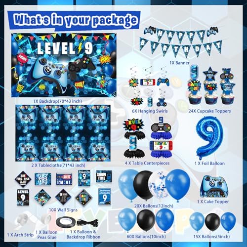 9th Birthday Decorations for Boys Gaming Theme