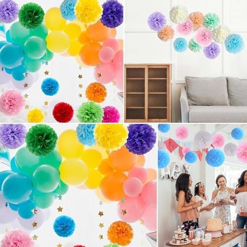 Qimoo 20pcs Sapphire Blue Paper Pom Poms Decorations