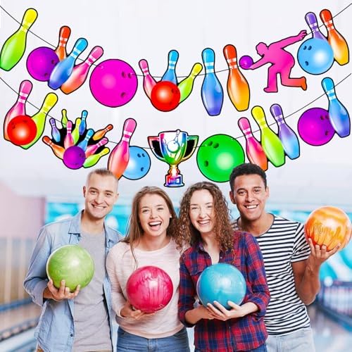 Neon Bowling Party Banners 2PCS Rainbow Birthday Decorations