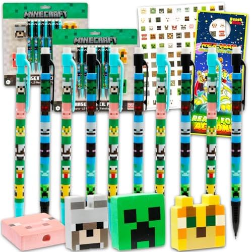 Minecraft Mechanical Pencils and Erasers Party Favors Pack