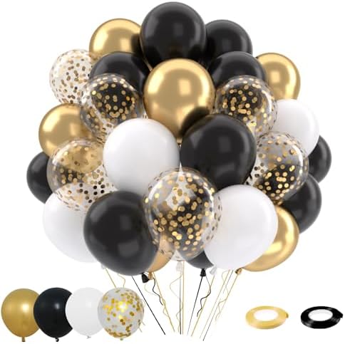 Patimate Black Gold Confetti Balloons Set 50Pcs