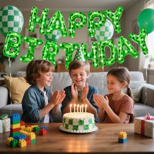 Green Pixel Birthday Banner Decorations Kit