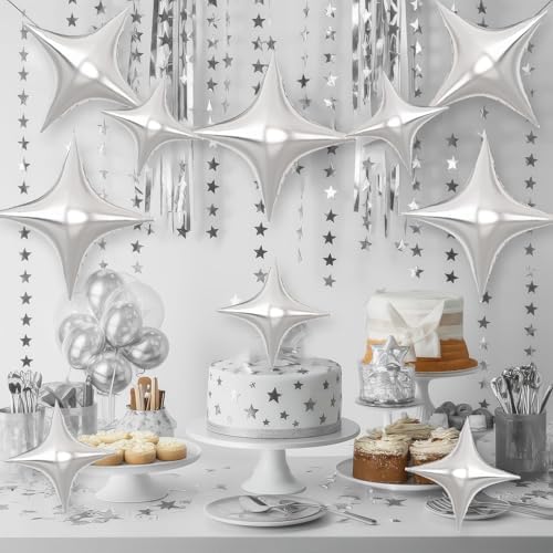 Silver Star Balloons 10PCS Four Angle Decorative Balloons