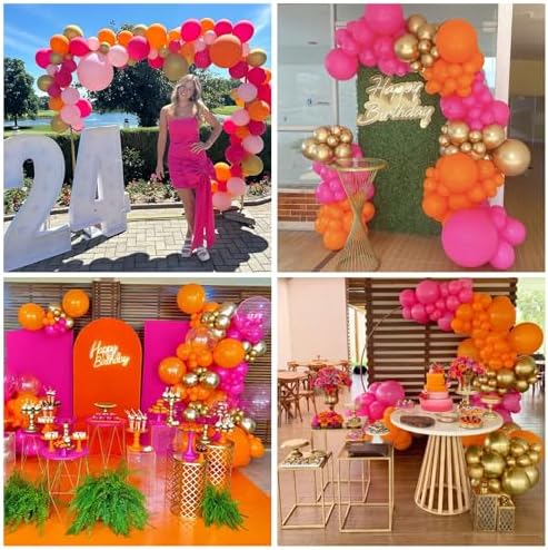 12 Inch Pink and Orange Balloons with Gold Confetti