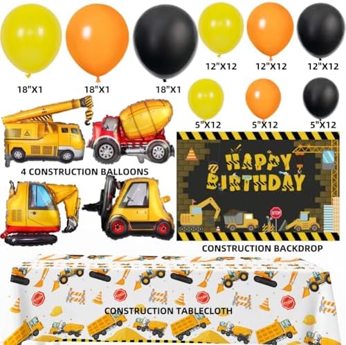 Construction Party Decor Kit Set with Balloons and Backdrop