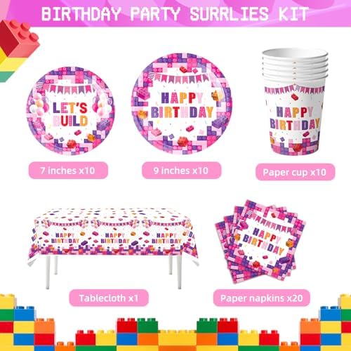 Pink Building Block Birthday Party Set