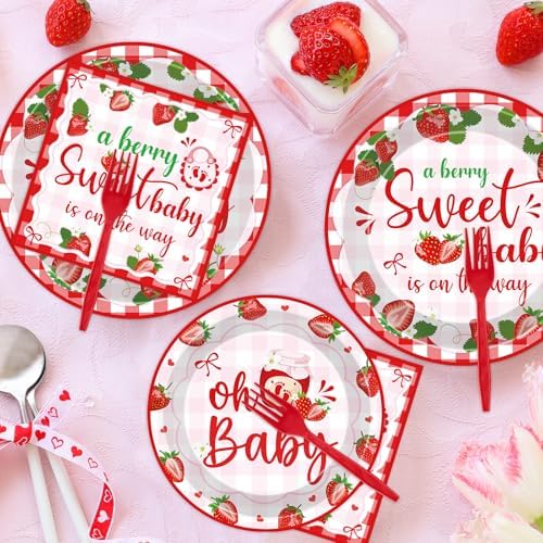 Strawberry Baby Shower 96 Pcs Decorations for 24 Guests