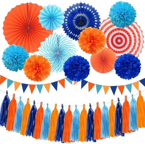 Cmaone Blue Orange Party Decorations Set Kids Birthday